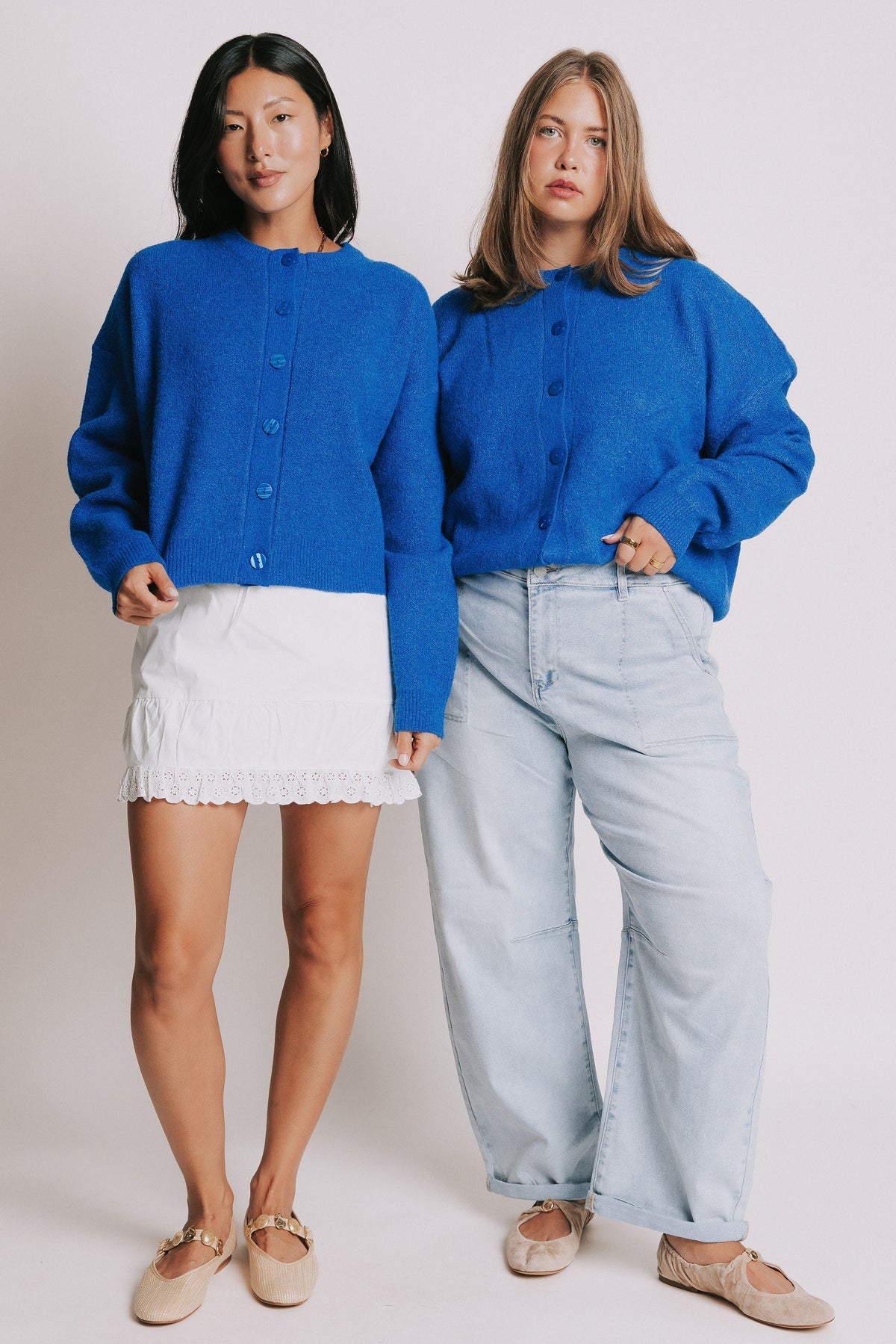 royal blue large button down cardigan models