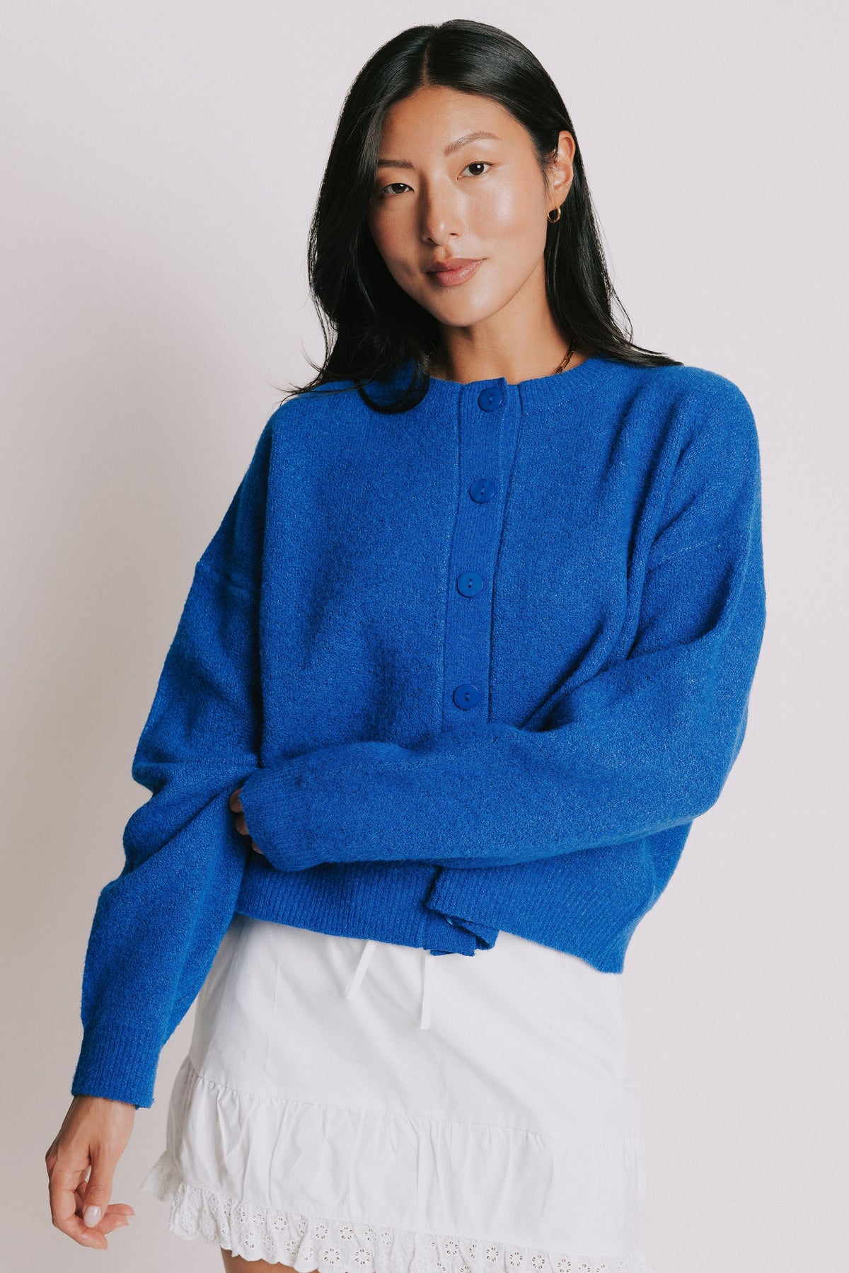 royal blue large button down cardigan 
