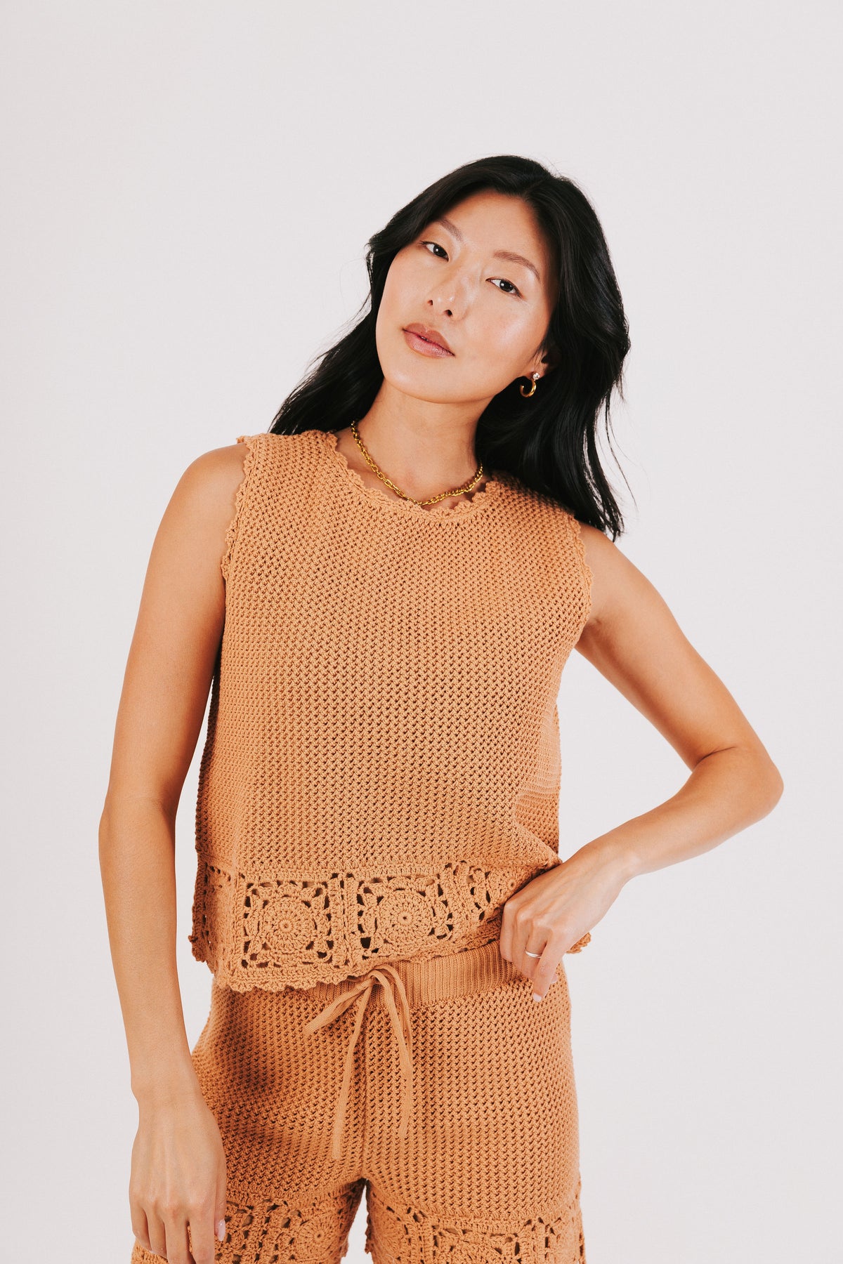 rust colored crochet top front