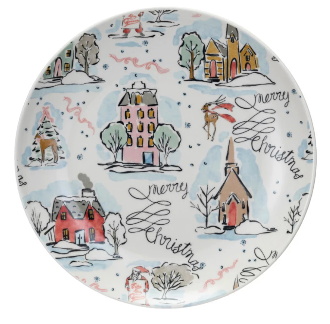 Decorative plate with winter scene and 'Merry Christmas' text