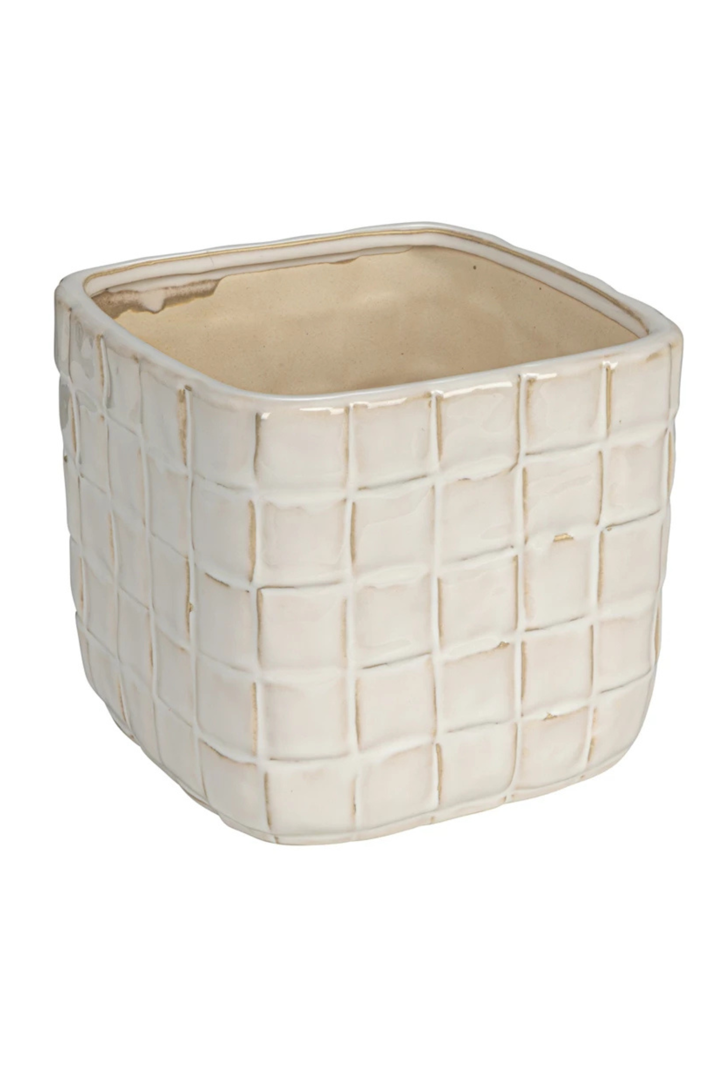 Stoneware Woven Planter in white glaze