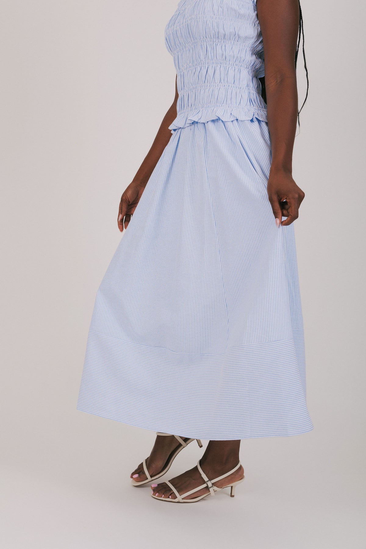 striped maxi skirt blue side