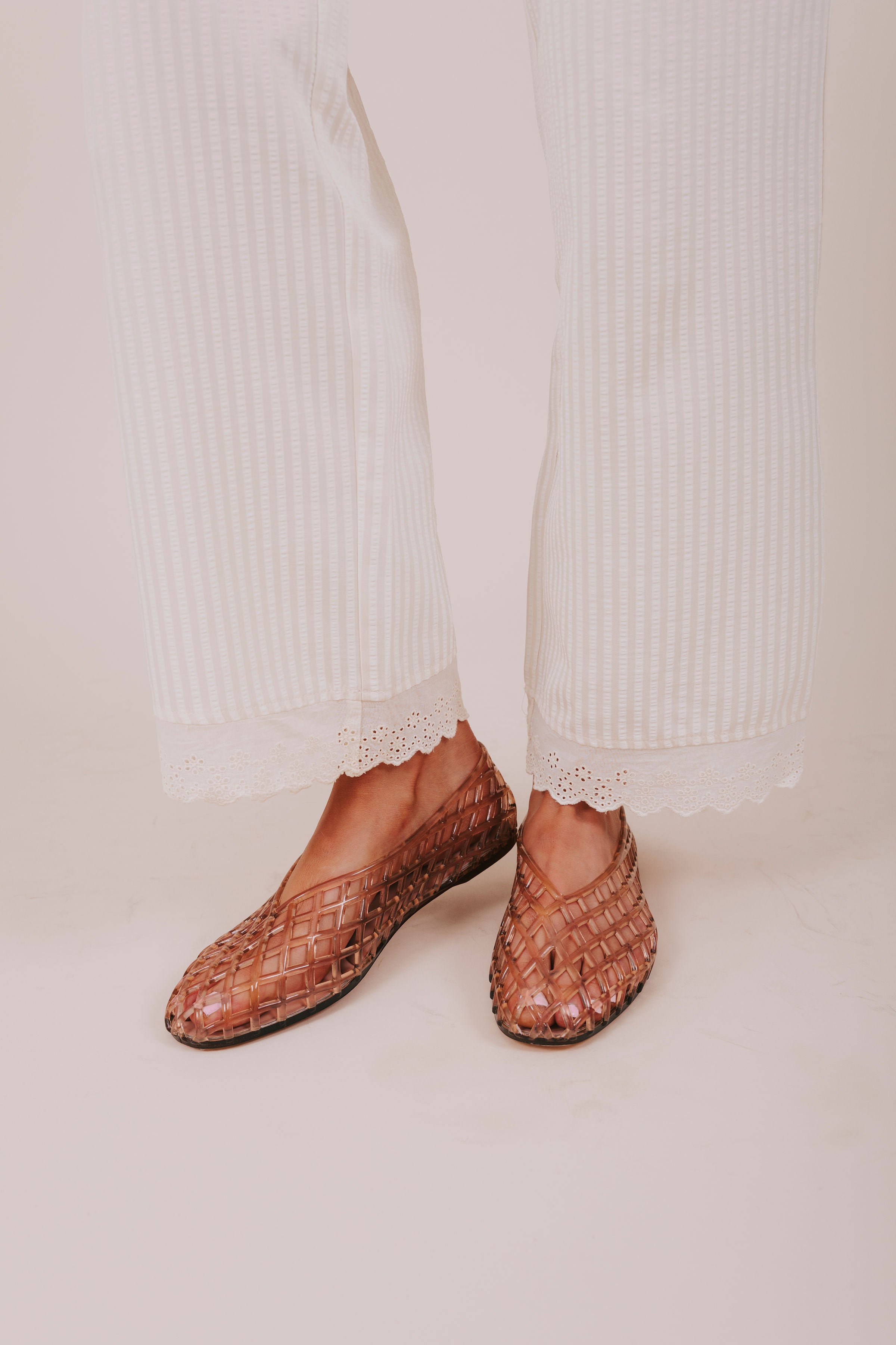 tan crisscross jelly flats front