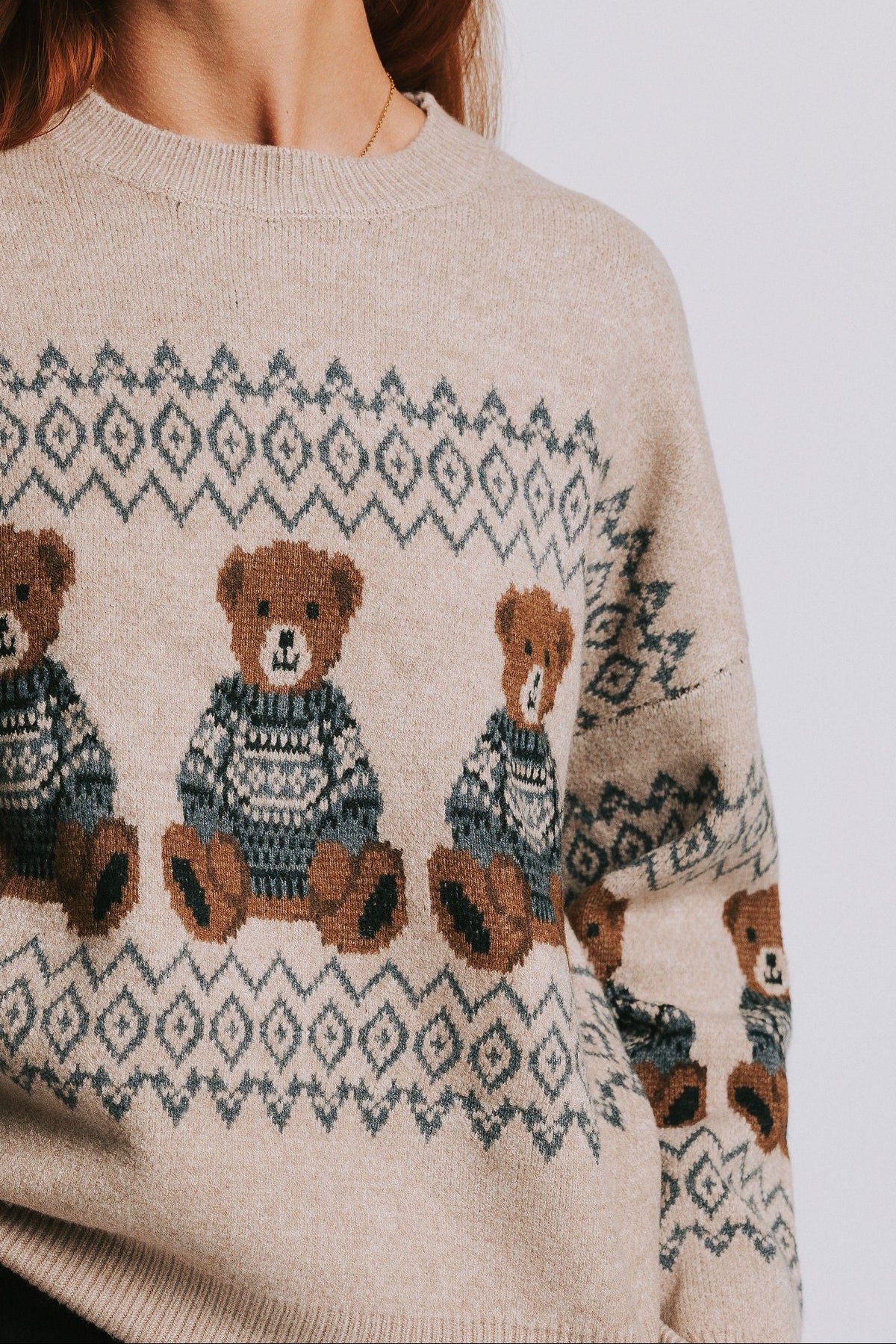 teddy bear cable knit sweater front