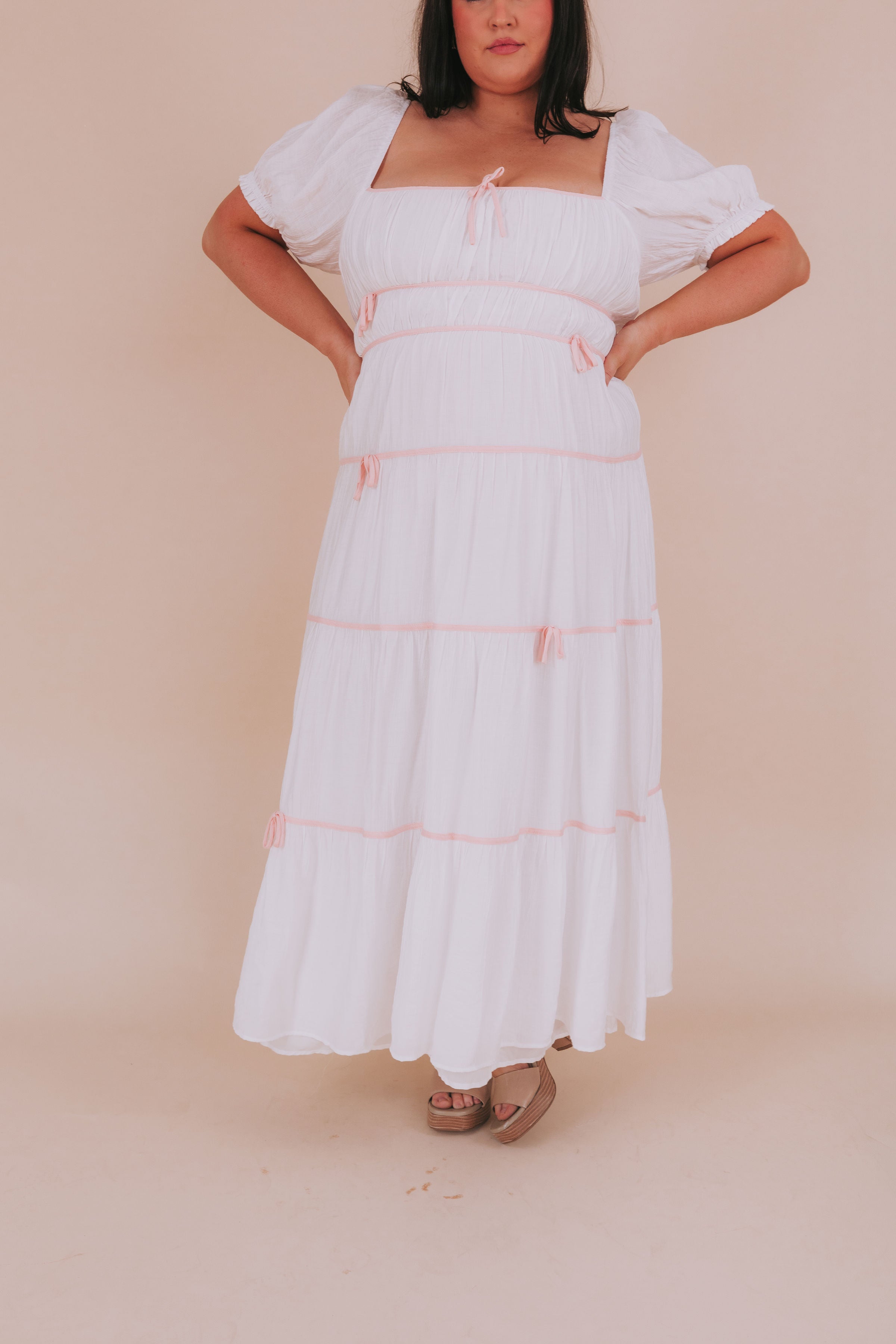 white dress pink EXCLUSIVE - Stay Beautiful Dress