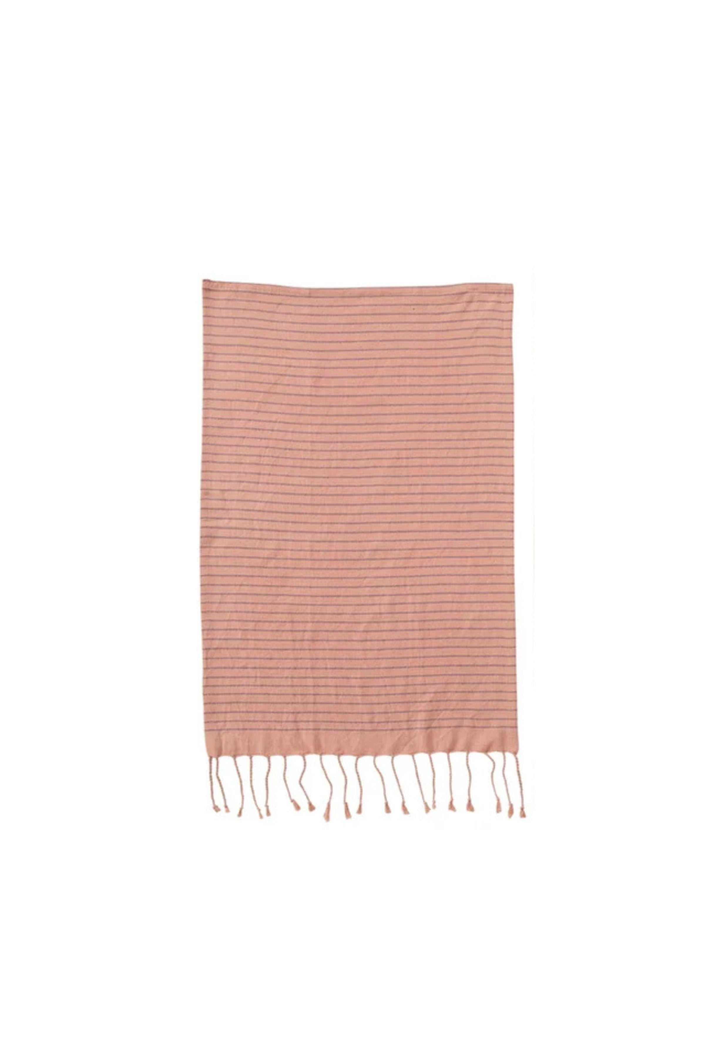 Turkish Cotton Tea Towel with Stripe and Fringe - 2 Colors Pink