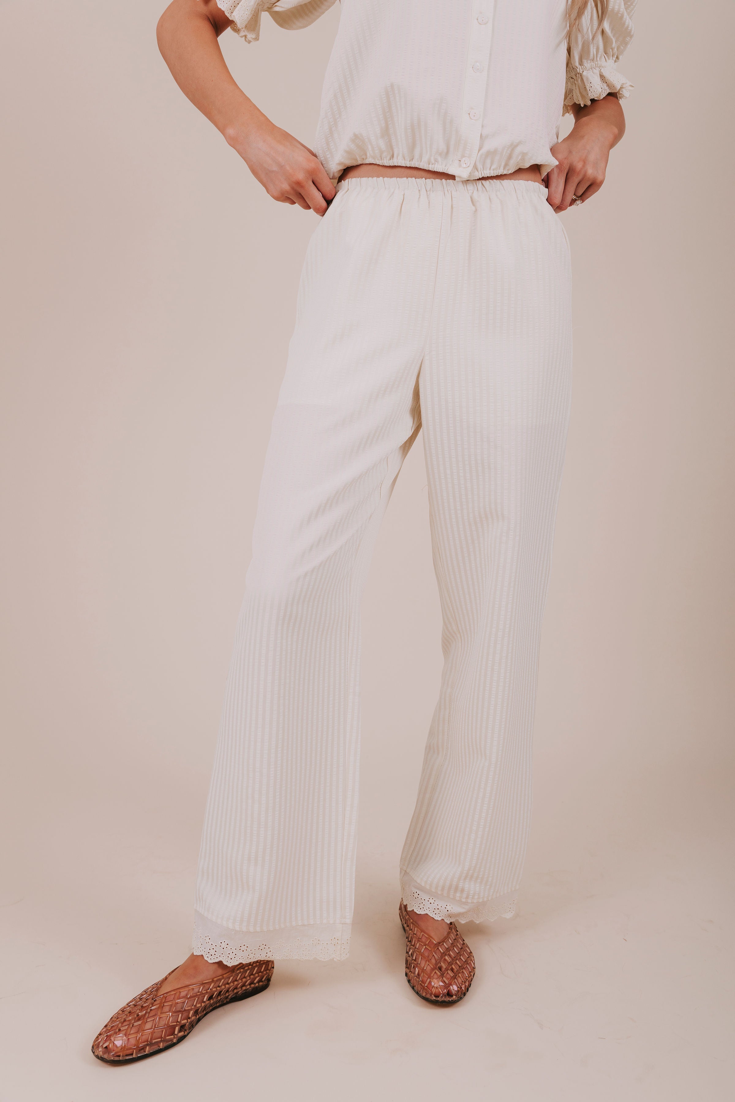 vertical stripe ivory eyelet pants front