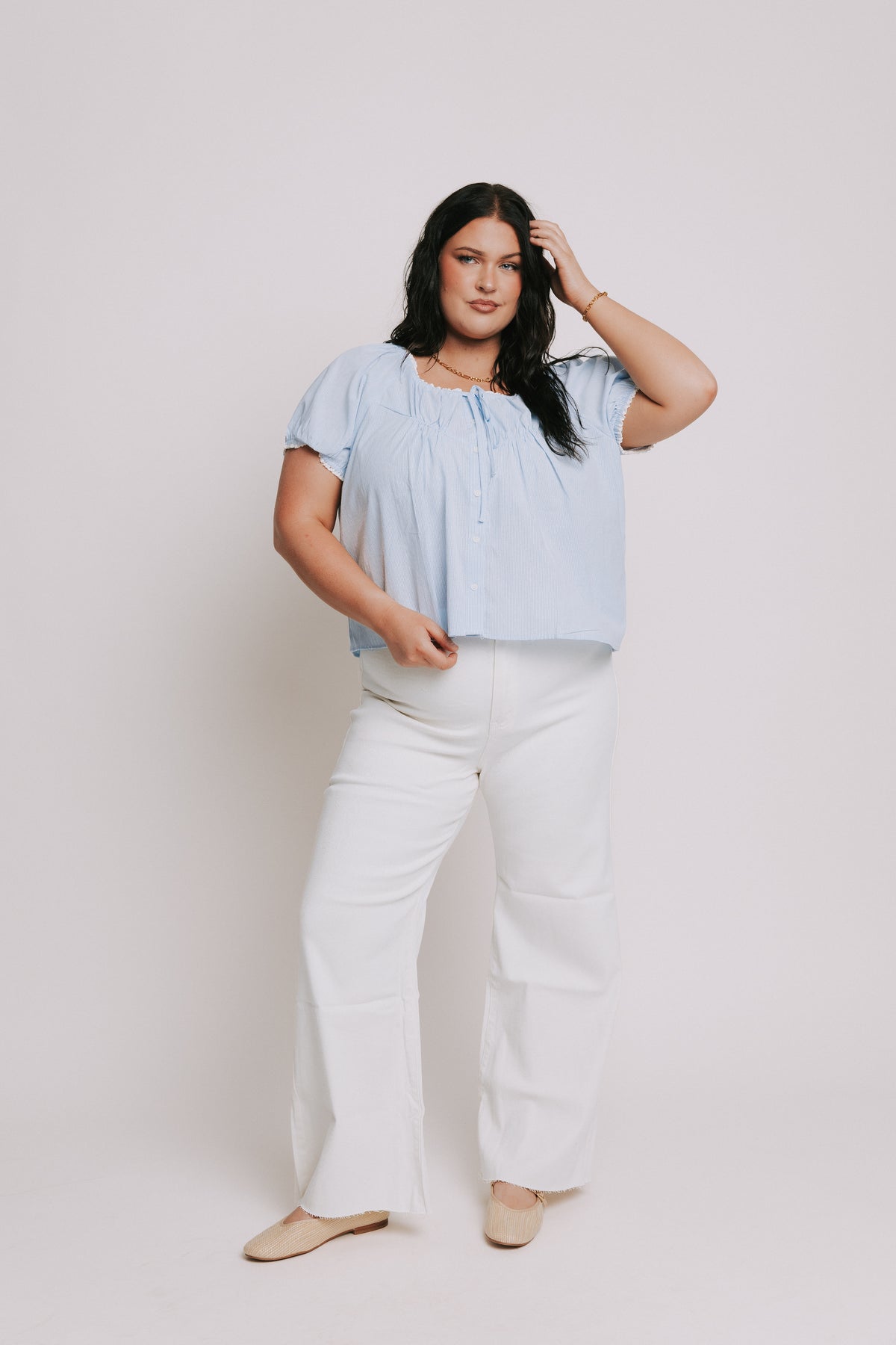 white wide leg jeans plus