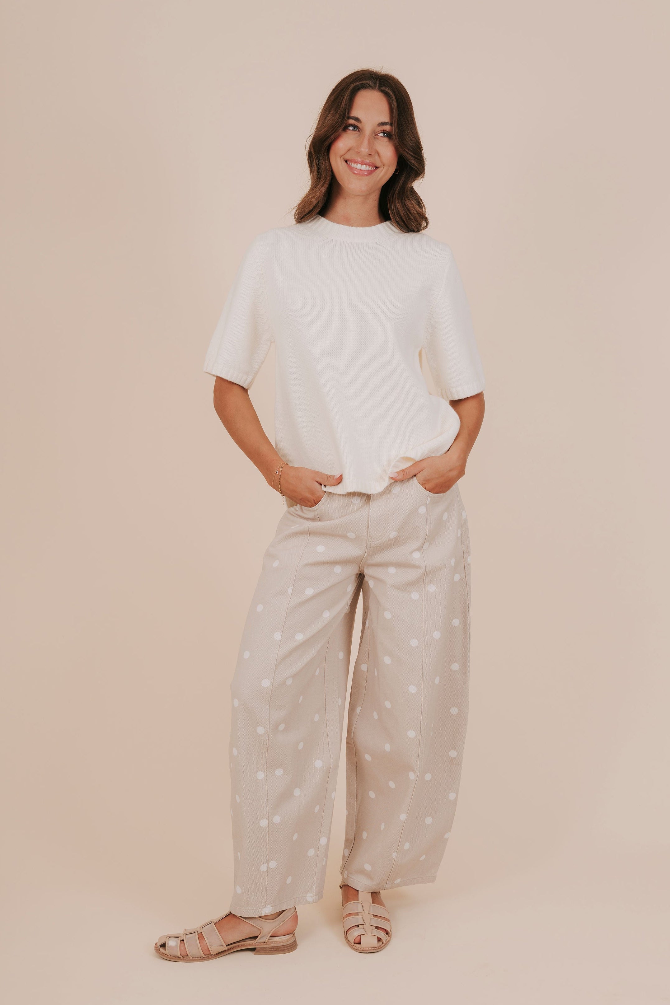wide leg tan polka dot pants full