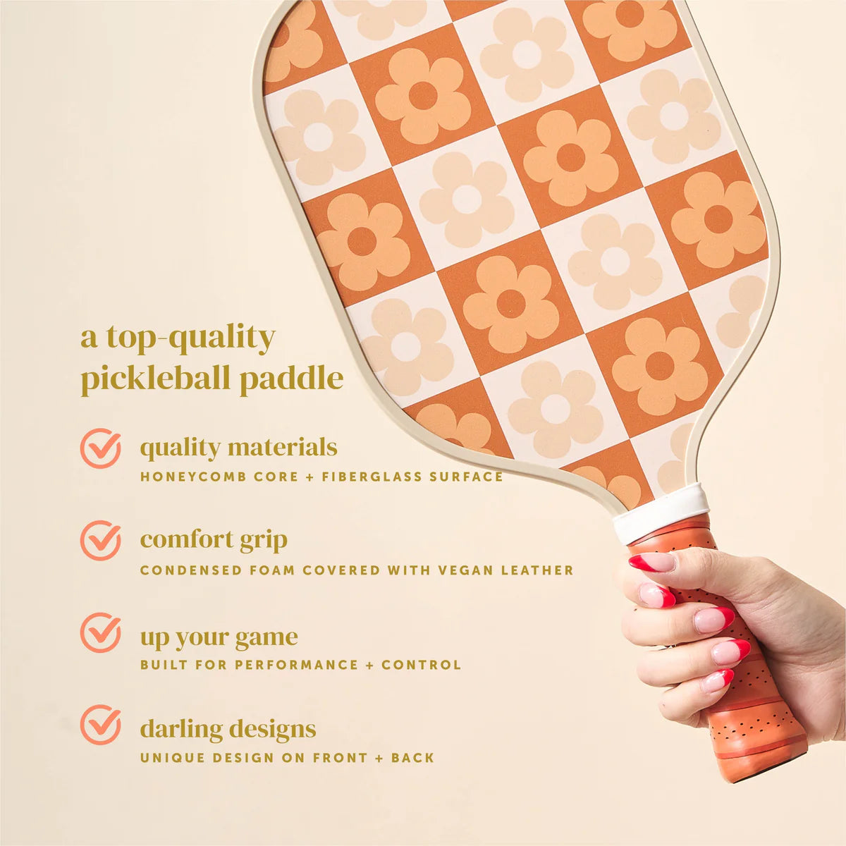 Flower Check Brown Pickleball Paddle