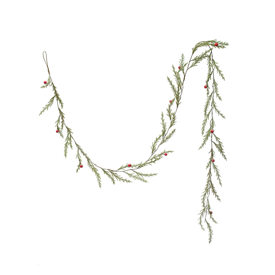 Faux Cedar Garland w/ Red Berries