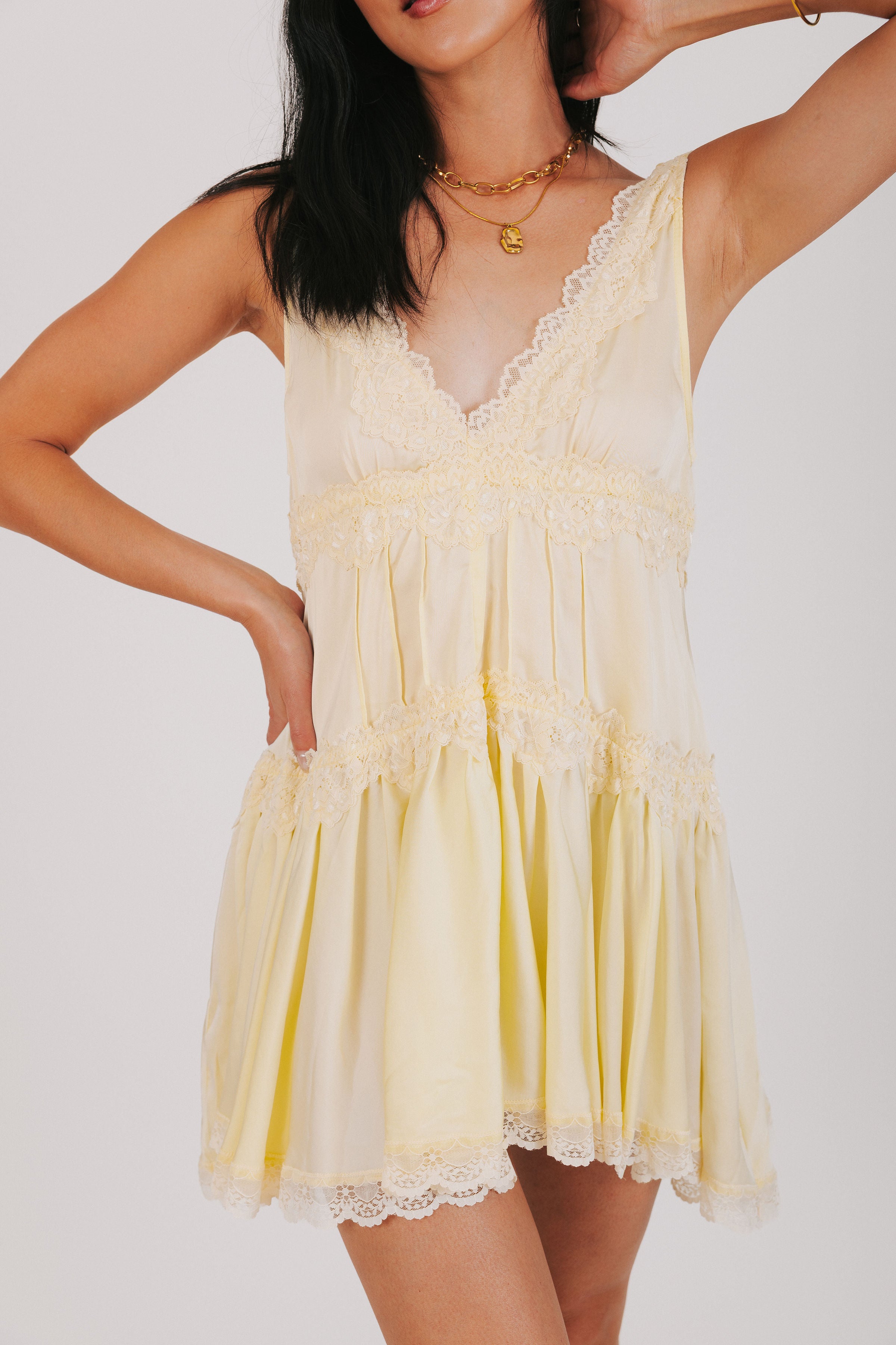 yellow lace slip dress Flip A Switch Satin Lace Slip Maxi Dress | Butter | Womens