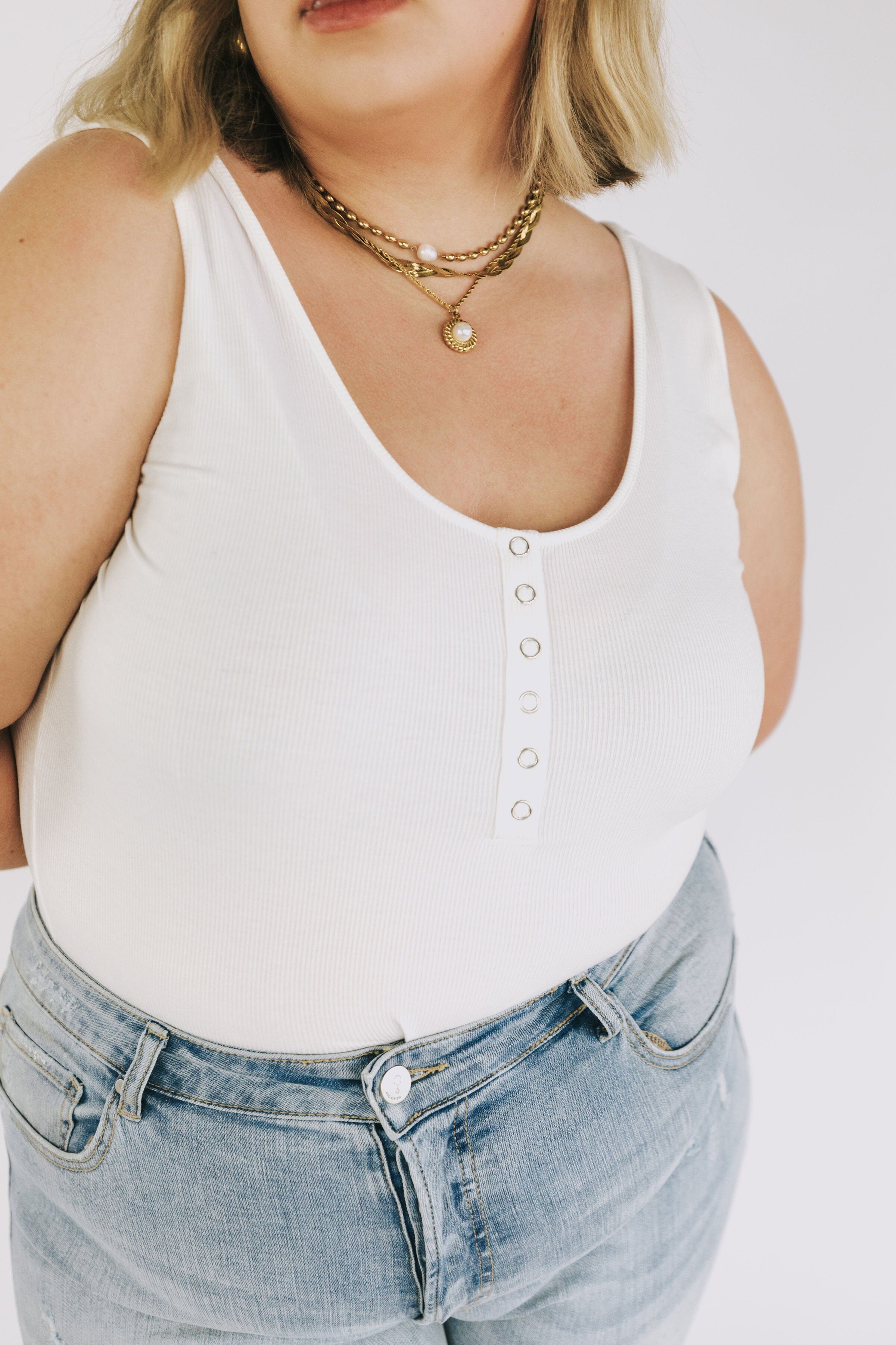 Plus Size V-Neck Bodysuit - White - 2X / White