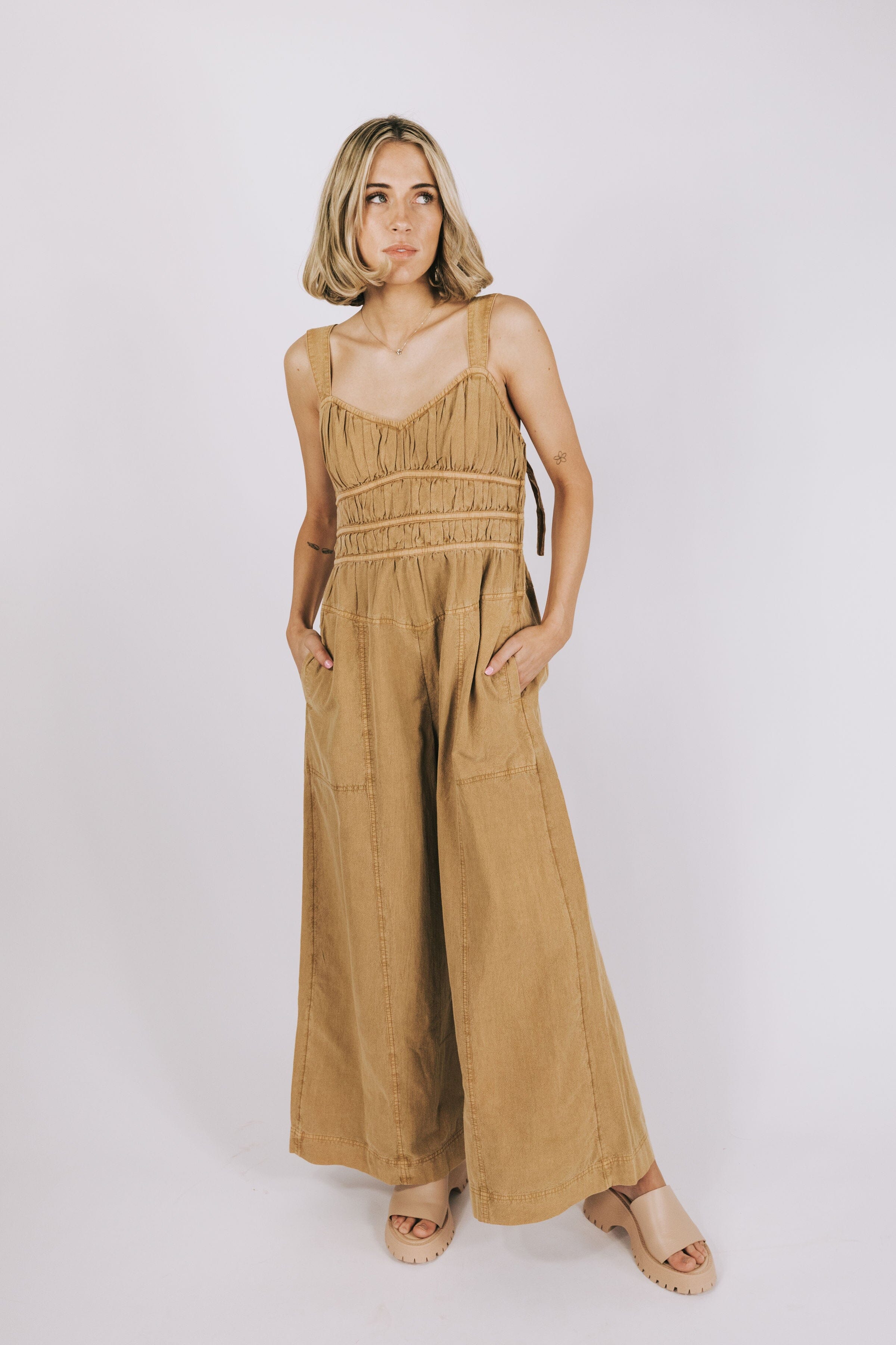 FREE PEOPLE - After All Ruched One-Piece Jumpsuit