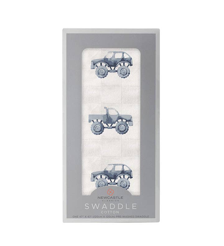 Indigo Monster Trucks Cotton Swaddle 